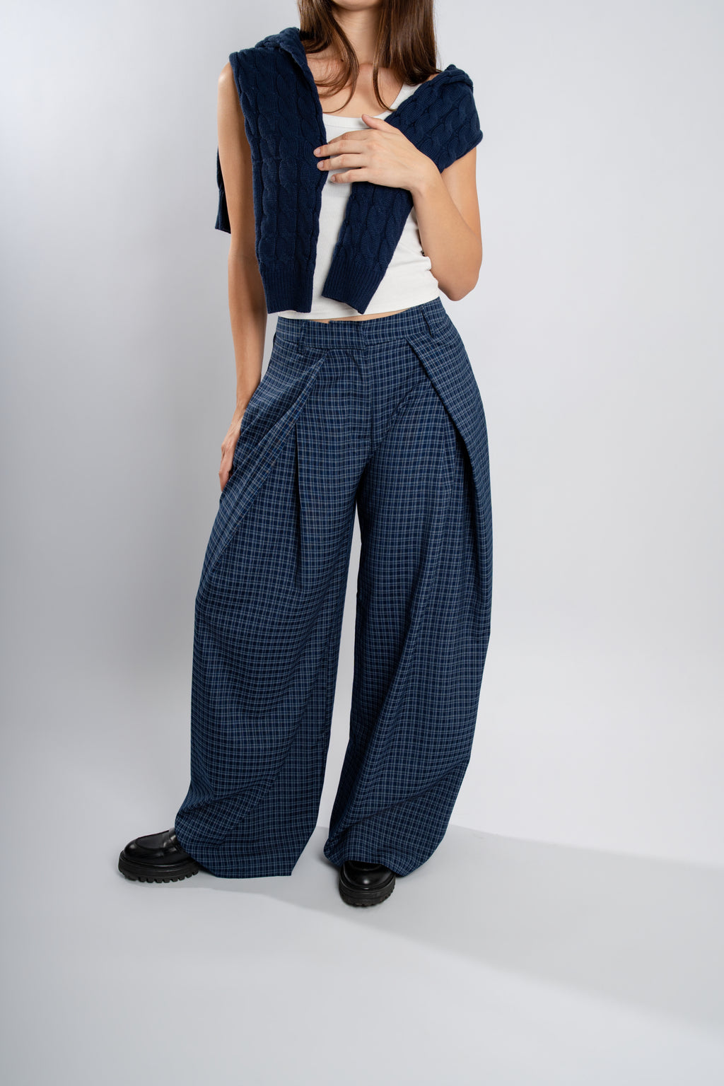 Pantalon large à carreaux