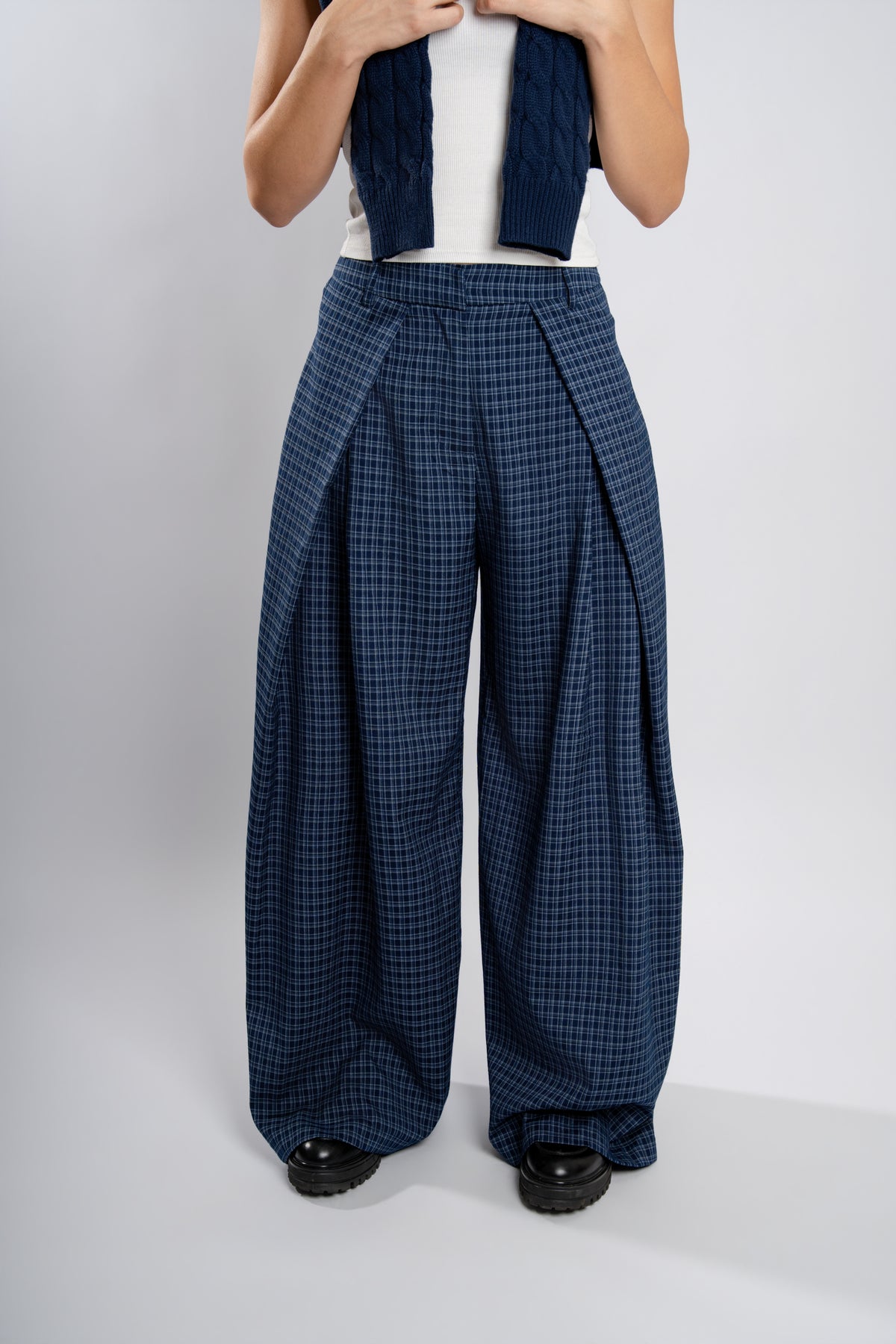 Pantalon large à carreaux