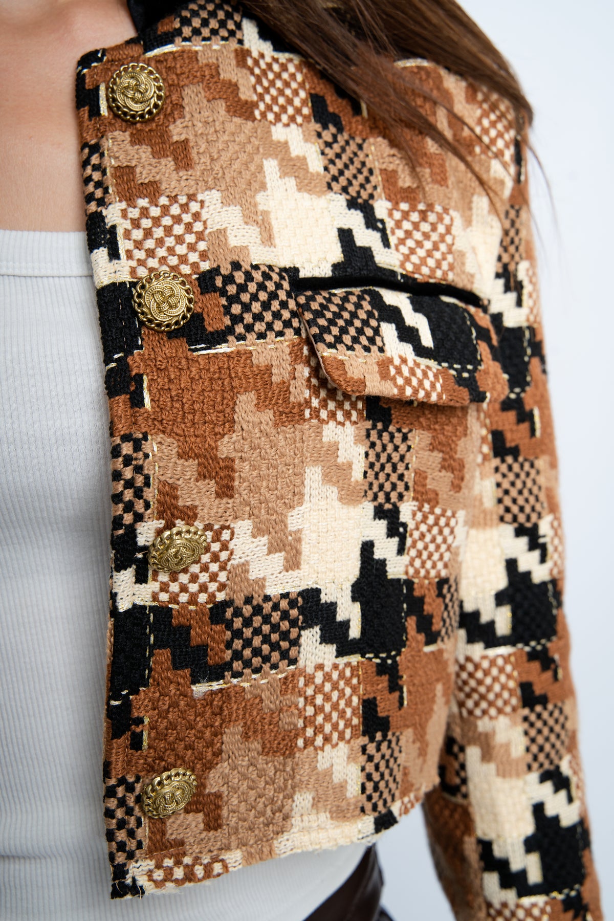 Veste cropped imprimée camel