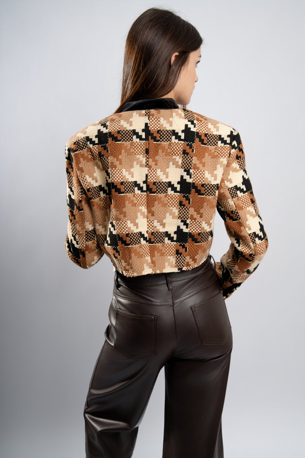 Veste cropped imprimée camel